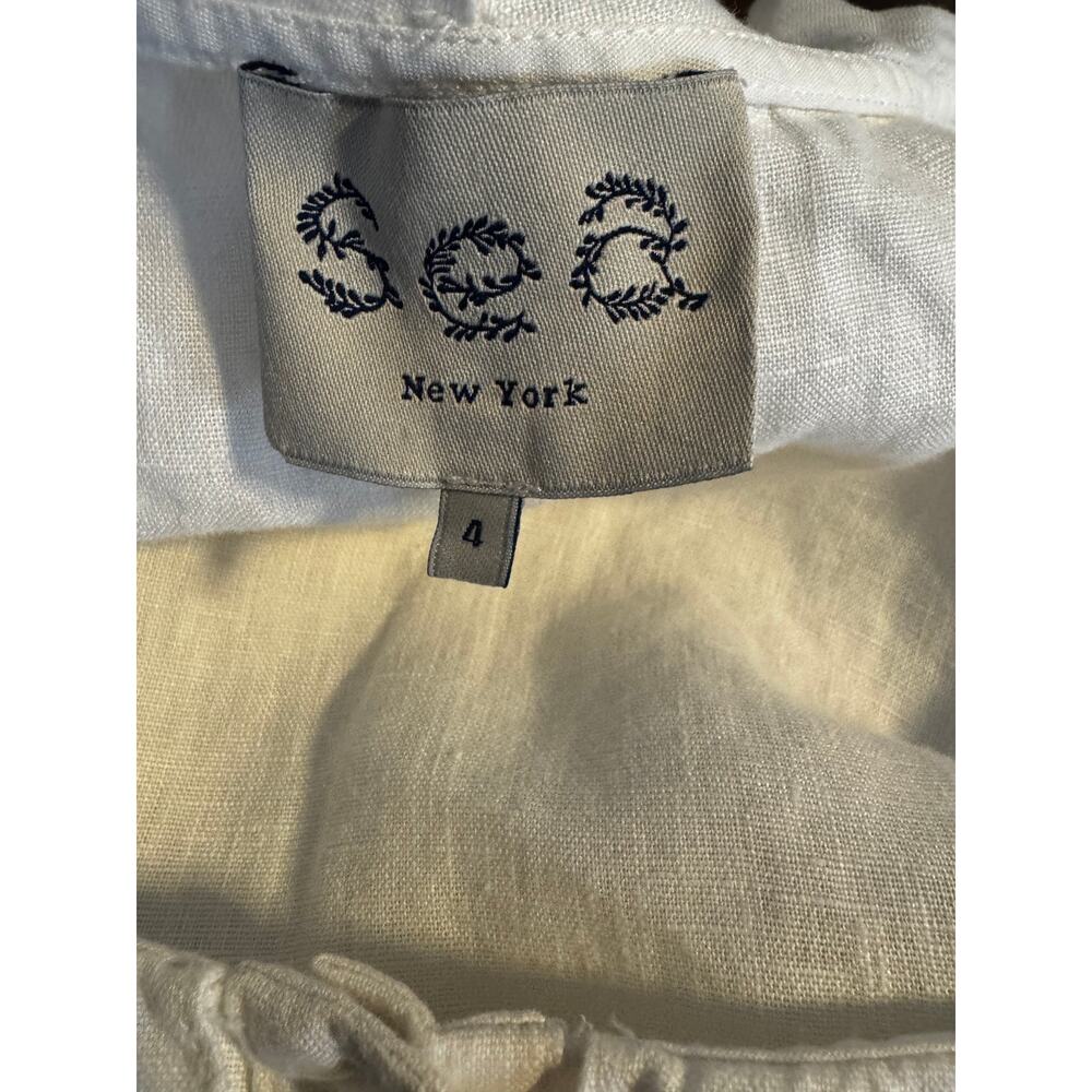 Sea New York White 100% Linen Cape Collar Ruffle Button Front Blouse Size 4 - Picture 7 of 7